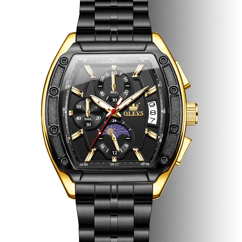 Steel Belt Tonneau Quartz Luminous Men's Watch