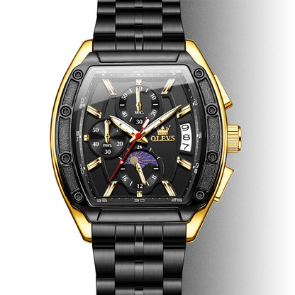 Steel Belt Tonneau Quartz Luminous Men's Watch