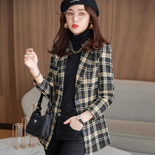 Plaid Girl's Small Suit Women's Long-sleeved Suit Jacket