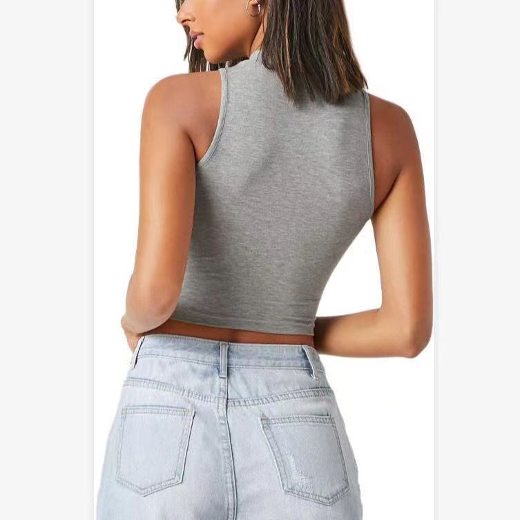 Outer Wear Sleeveless Short Slim Fit Midriff-baring Top