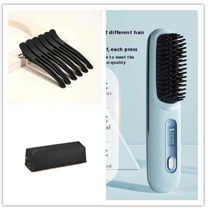 2 In 1 Straight Hair Comb Wireless Hair Straightener Brush Hair Fast Heating Portable Hot Curler USB Charging - SD & CO.