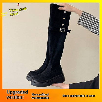 Over-the-knee Folding Long Tube Two-way Wear Boots With Chunky Heels Women's Thick Bottom