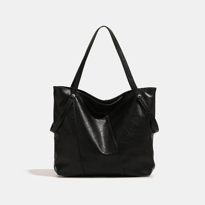 Black Soft Leather Textured Korean Style Shoulder Bag