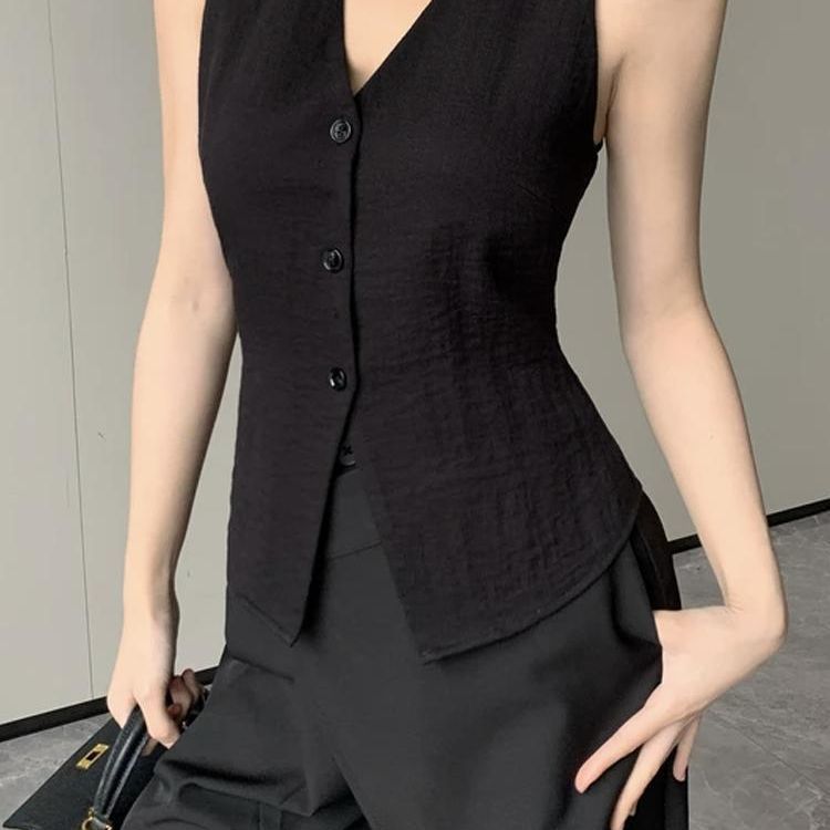 French Style Retro Elegant Women's Slim Fit Fashion Design Vest
