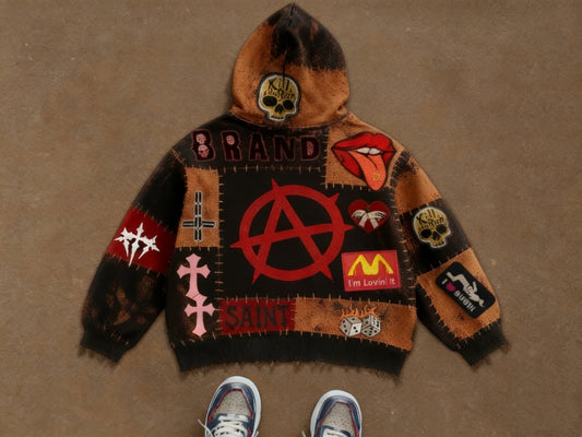 Vintage Print Loose-fitting Hoodie Sweater