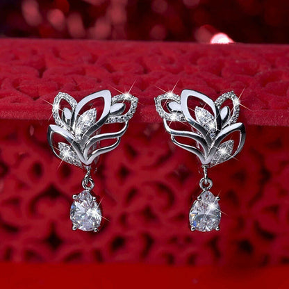 Leaf Inlaid Drop Zircon Earrings For Women