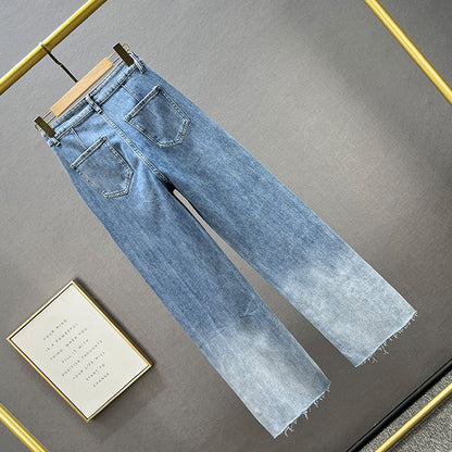 Rhinestone Denim Wide-leg Pants