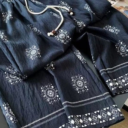 Retro Beaded Drawstring Women's Summer Cool Wide-leg Pants