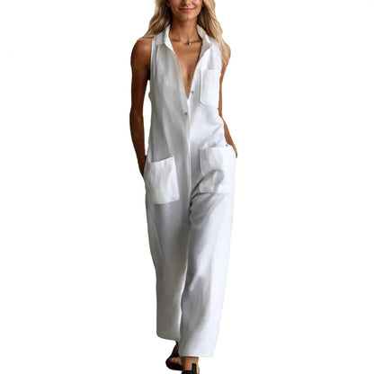 Fashion Loose Sleeveless Single-breasted Wide-leg Pants