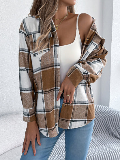 Women's Casual Plaid Woolen Mid-length Coat