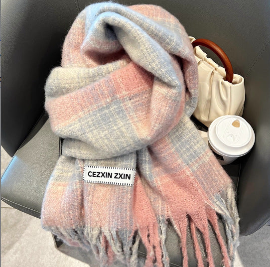 Scarf Winter Thicken Thermal Solid Color Mohair Shawl