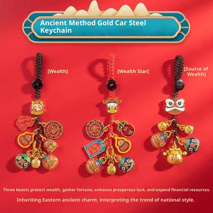 Vintage Sand Gold Pixiu Car Keychain