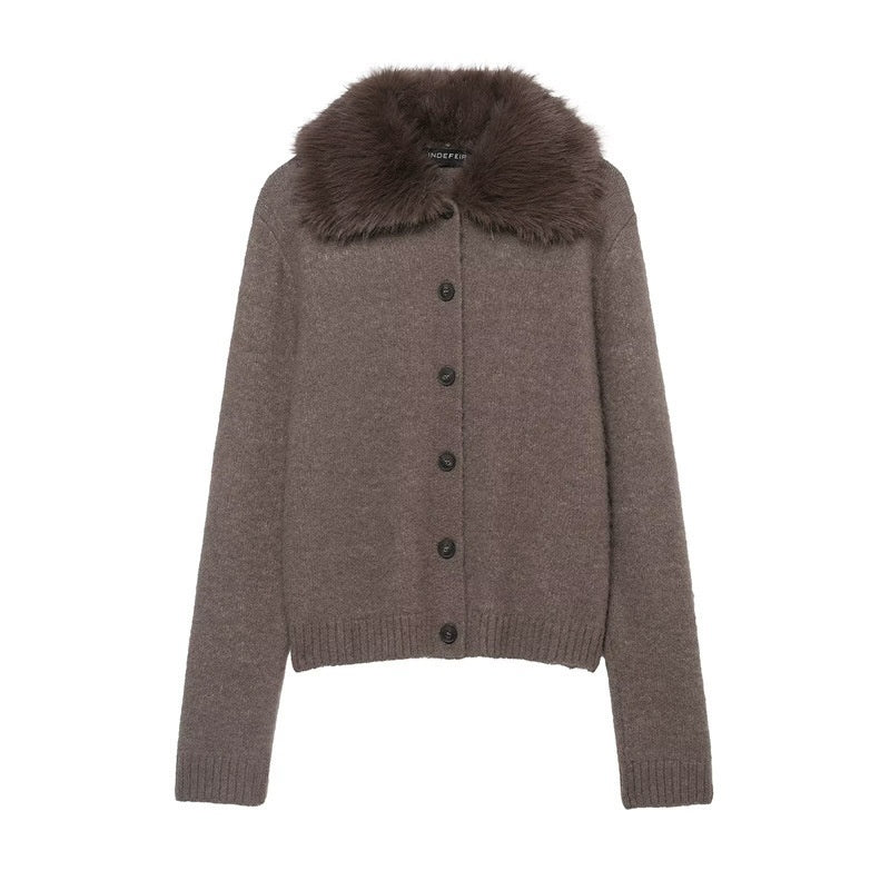 Cardigan with Faux Fur Effect Lapel Knitted Coat Women