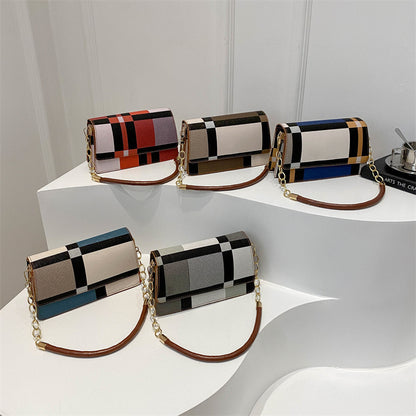 One-shoulder Portable Underarm Flow Color Contrast Patchwork Small Square Bag