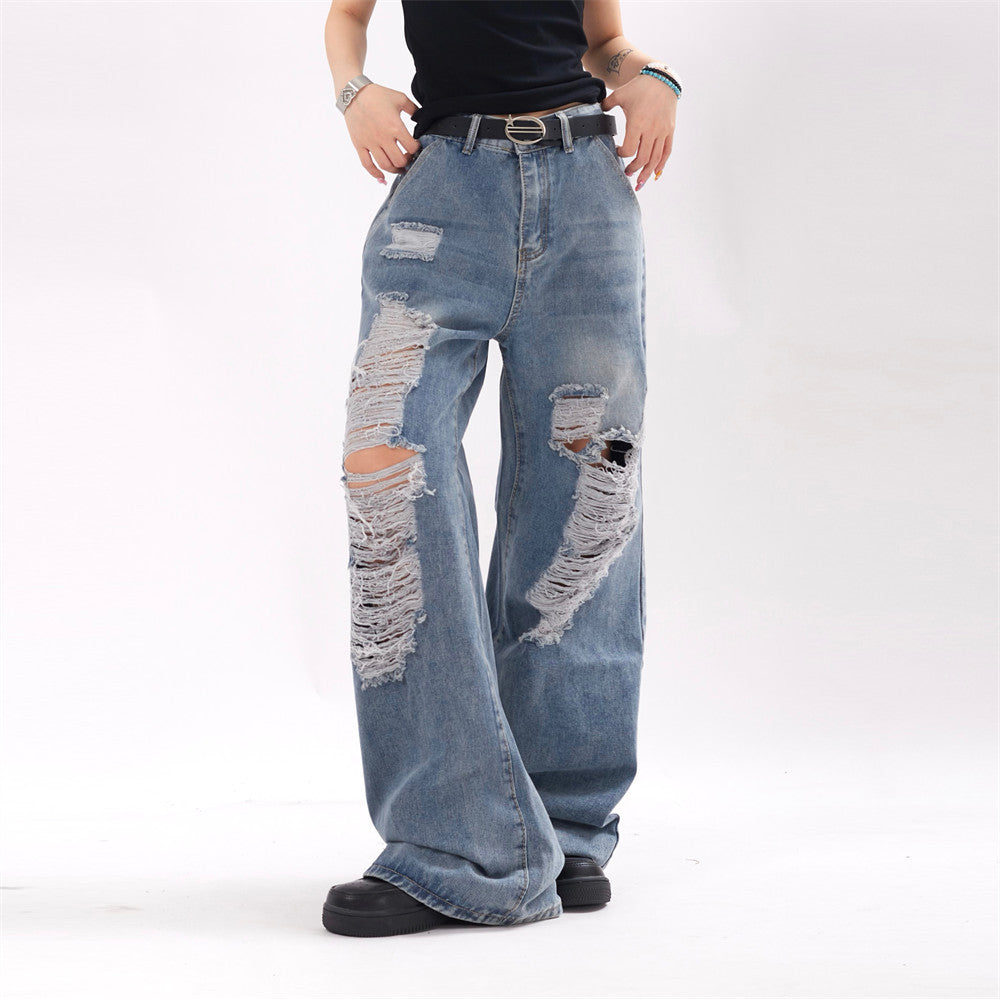 Ripped Denim Trousers For Men And Women