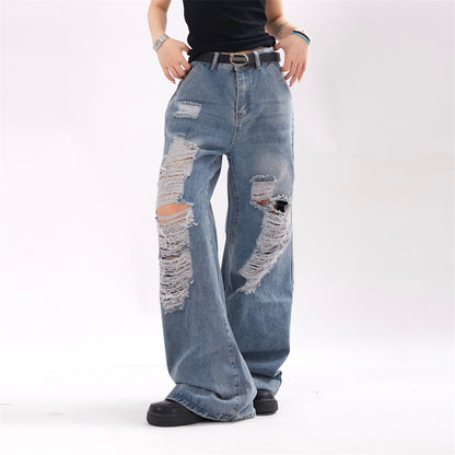 Ripped Denim Trousers For Men And Women