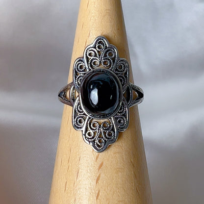 Fashionable Golden Black Tourmaline Pendant Ring For Women