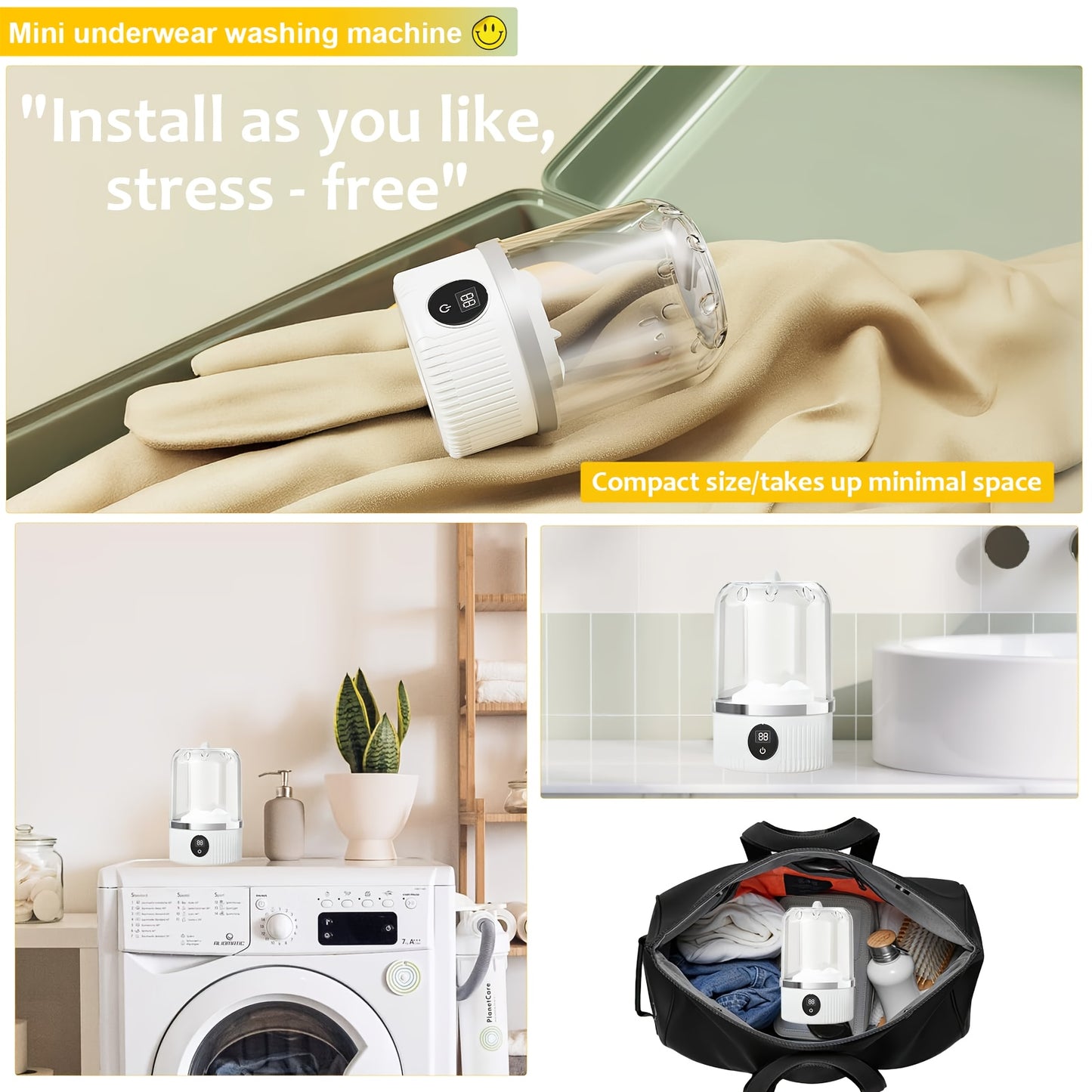 Portable Mini Underwear Washer – Upgraded Rechargeable Cordless Laundry Cup for Bras, Underwear & Socks
