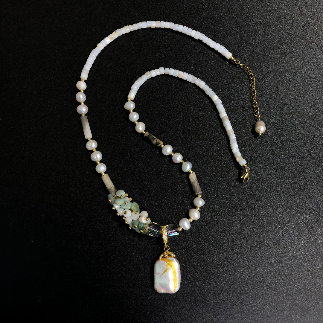 Hand-woven Colored Necklace With Natural Freshwater Pearls
