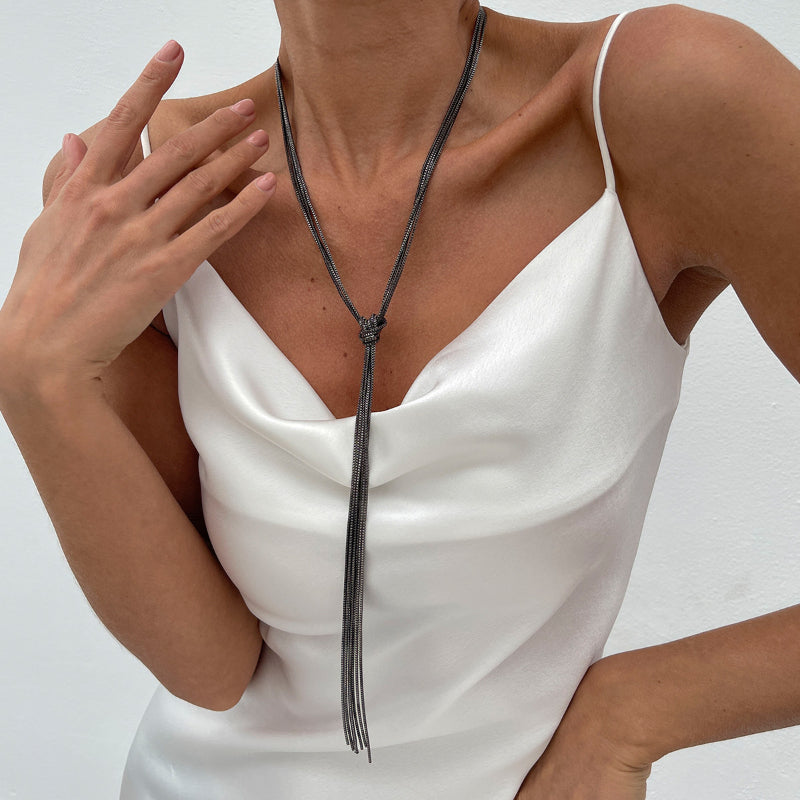 Simple Y-shaped Metal Tassel Necklace With A Minimalist Understated Style