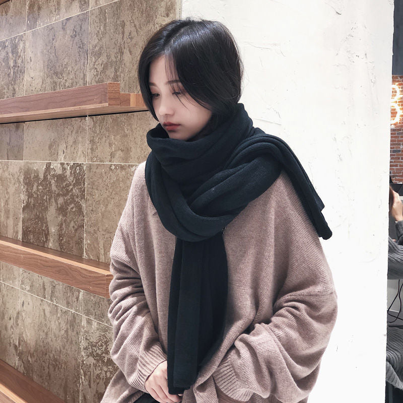 Women's Versatile Fashion Solid Color Knitted Woolen Scarf