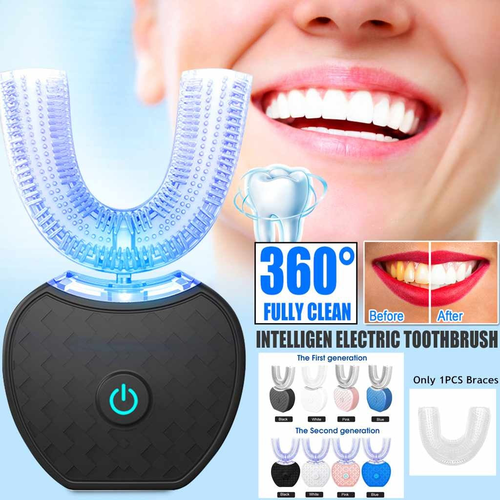 360 Degrees Intelligent Automatic Electric  Toothbrush Waterproof U Type Tooth Brush Whitening Blue Light USB Charging - SD & CO.