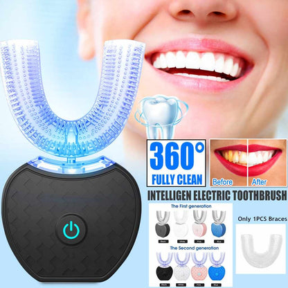 360 Degrees Intelligent Automatic Electric  Toothbrush Waterproof U Type Tooth Brush Whitening Blue Light USB Charging - SD & CO.
