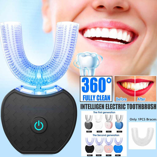 360 Degrees Intelligent Automatic Electric  Toothbrush Waterproof U Type Tooth Brush Whitening Blue Light USB Charging - SD & CO.