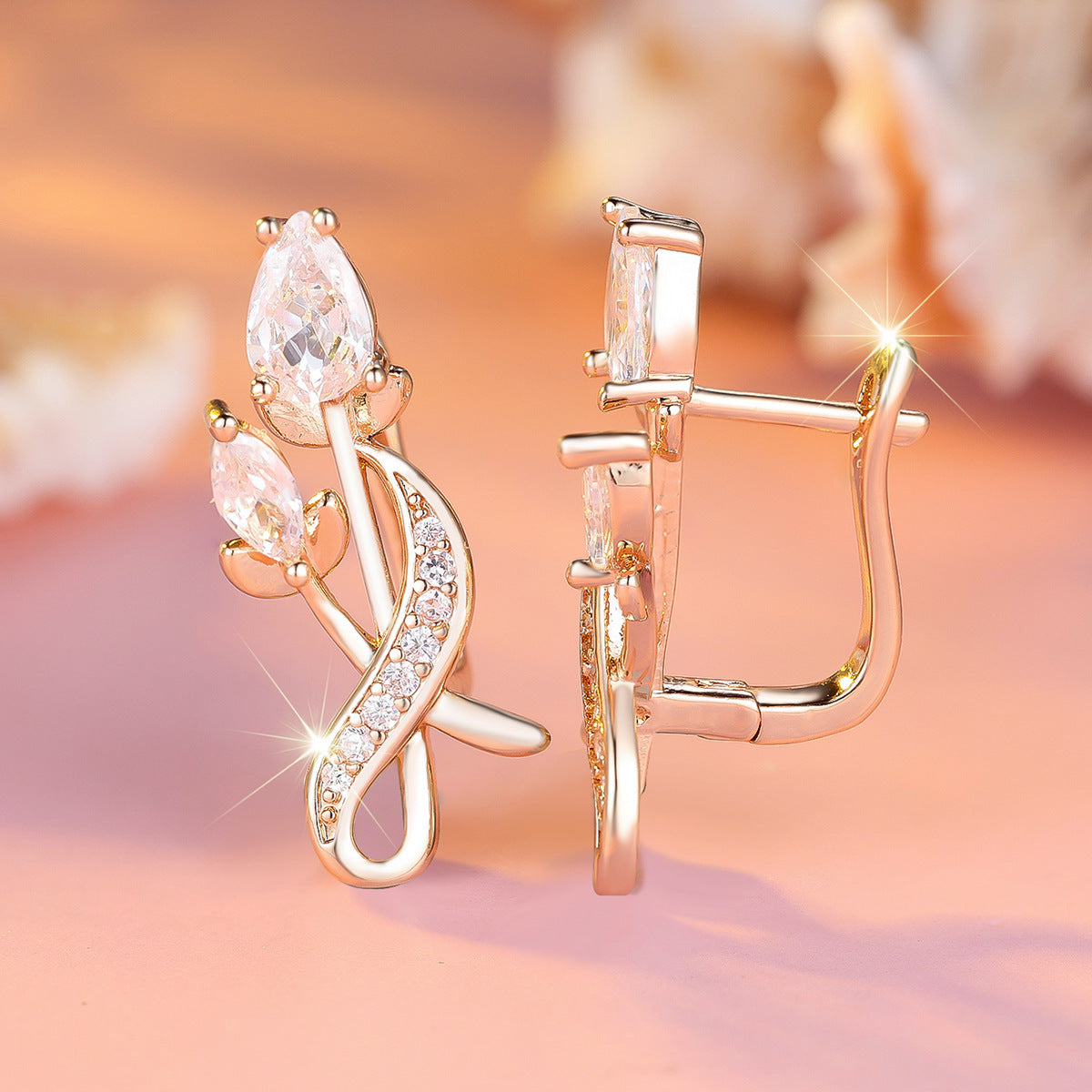 Luxury Flower Bouquet Champagne Tulip Full Diamond Earrings