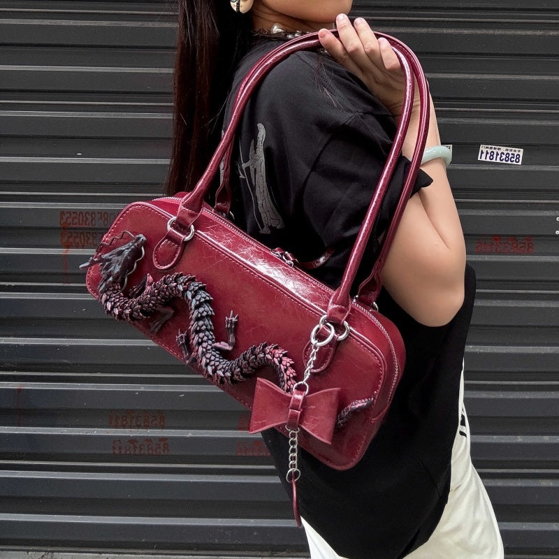 New Chinese Style Bag Designer Model Red Dragon Niche High Sense Bowling Bag
