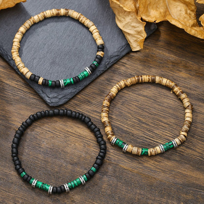 Retro Men's Coconut Wood Multi-Layer Stackable Bracelet Set