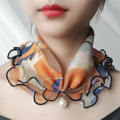 Printed Cute Decorative Scarf Lace Thin Pendant Small Silk Scarf