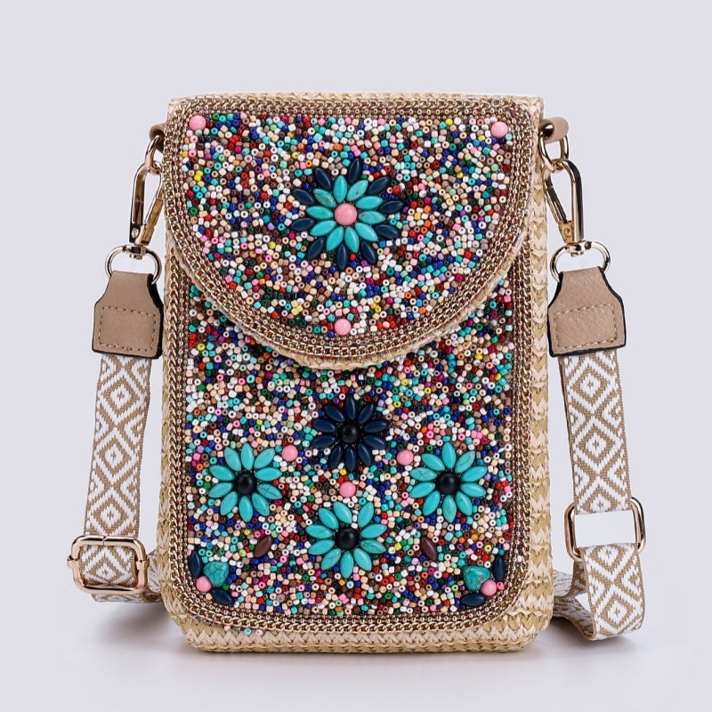 Rice Bead Bag Woven Women's Shoulder