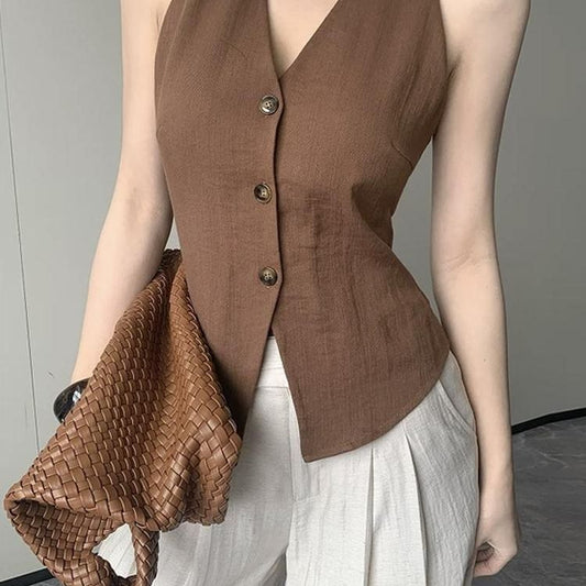 French Style Retro Elegant Women's Slim Fit Fashion Design Vest