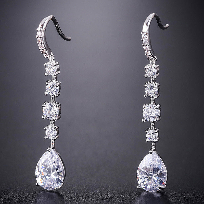 Europe And America Long Drop Earrings Copper Inlaid Strip