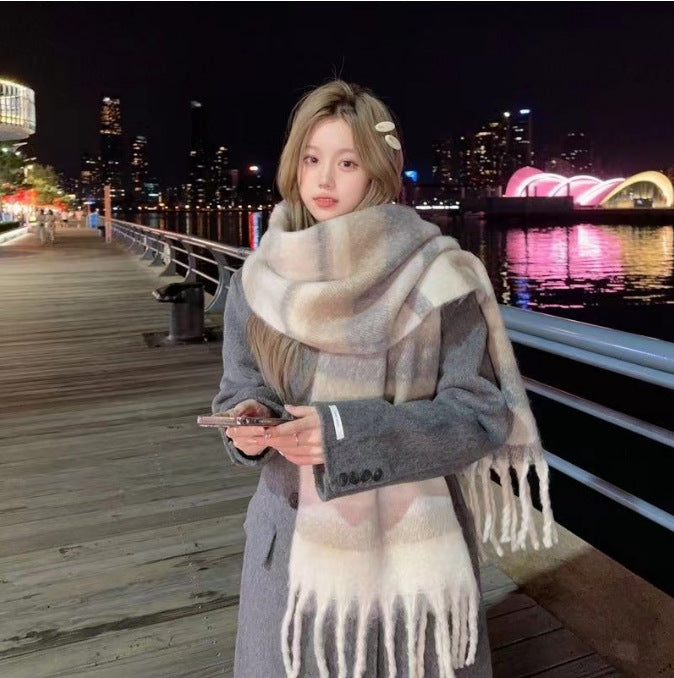 Scarf Winter Thicken Thermal Solid Color Mohair Shawl