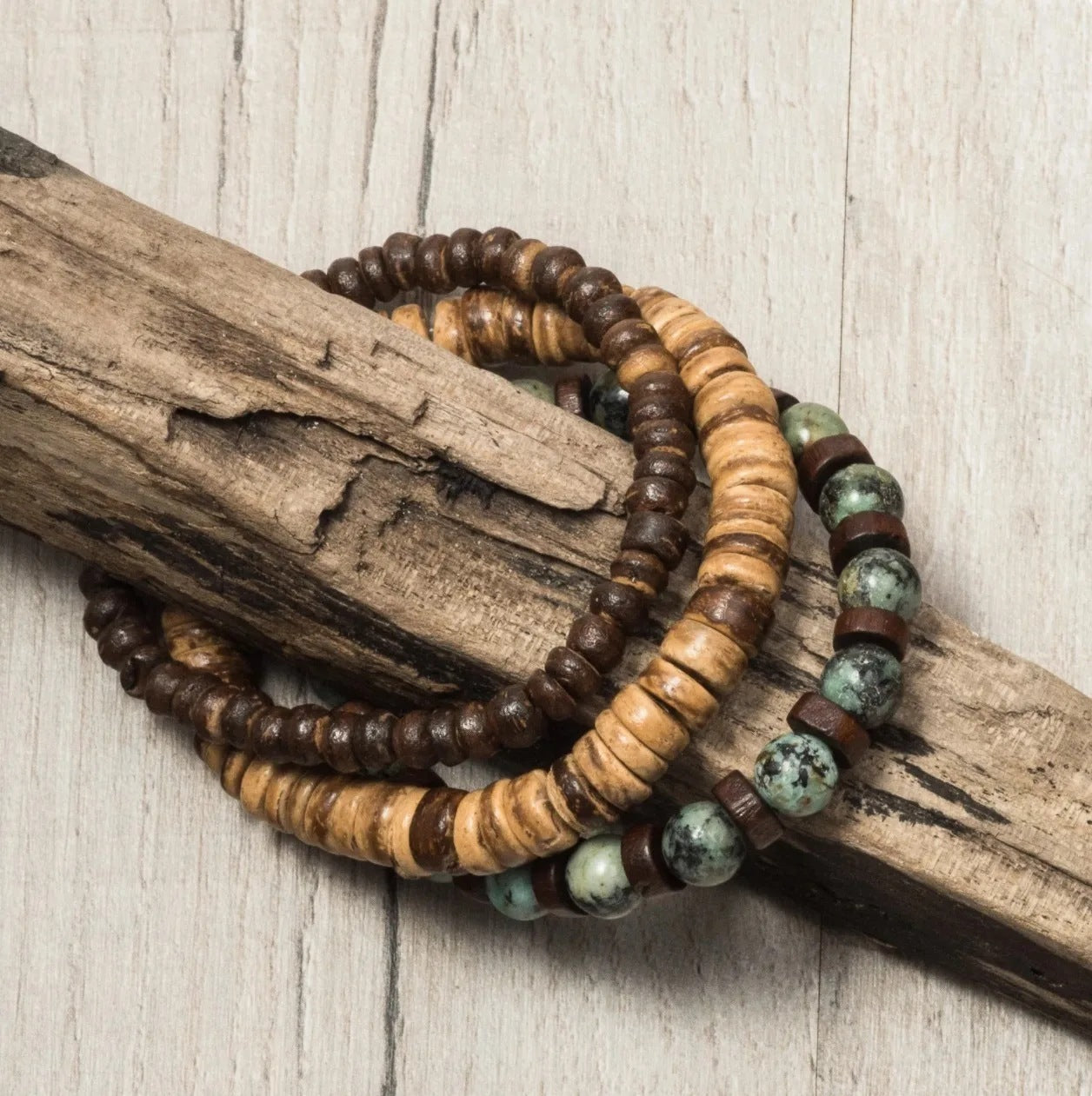 Retro Men's Coconut Wood Multi-Layer Stackable Bracelet Set