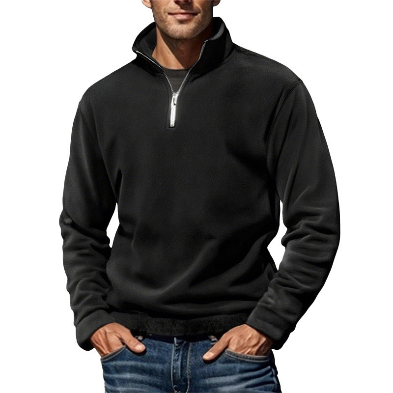 Men's Polar Fleece Top Pure Color Simple Casual Stand Collar Pullover Sweater - SD & CO.
