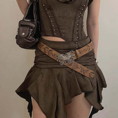 Women's Metal Butterfly Decorative Belt With Skirt And Jeans