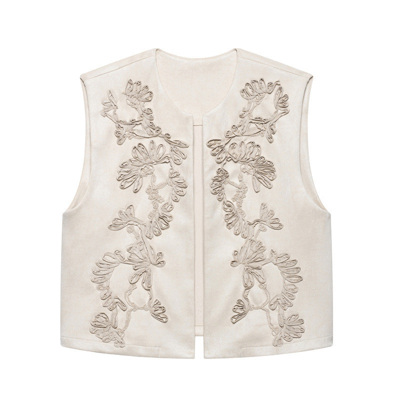 European And American Style Women's Fashion Casual Embroidery Suede Vest Jacket