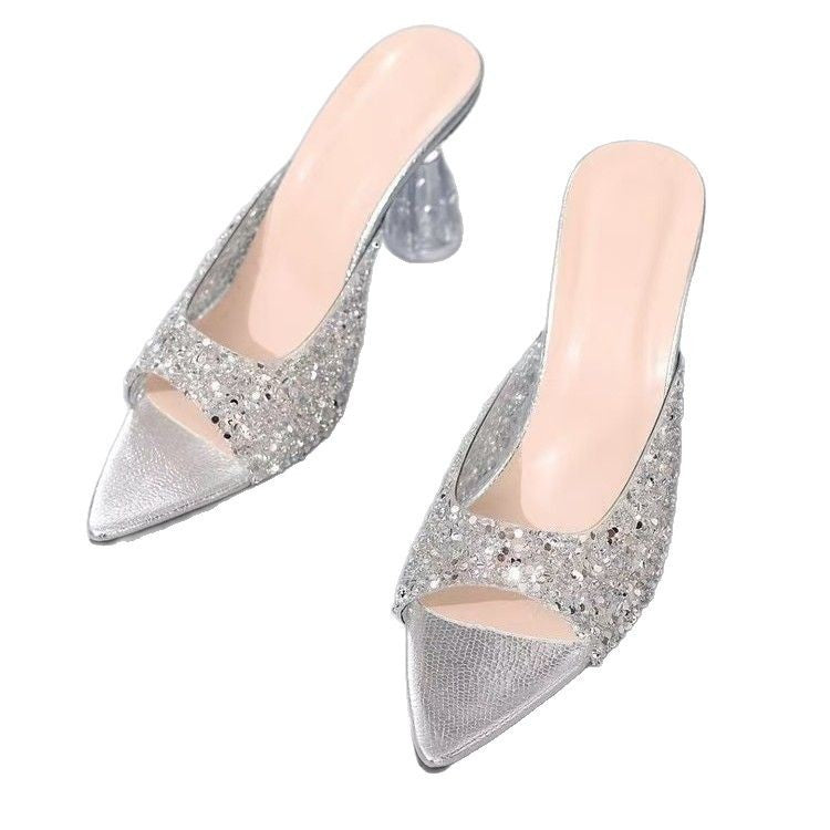 Galaxy Star Silver Rhinestone Crystal Heel Sandals