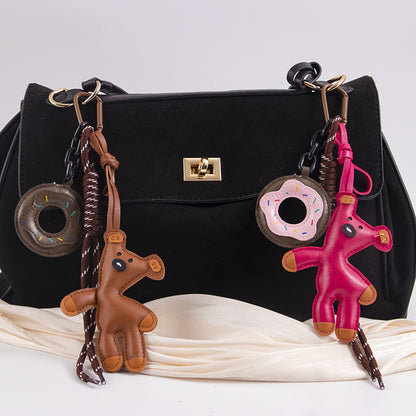 Leather Bear Bag Charm Donut Miu-style Keychain