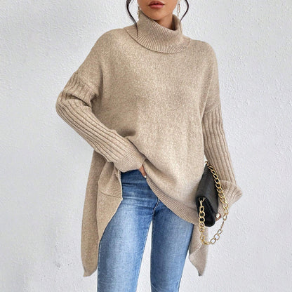 Irregular Turtleneck Sweater Winter Loose Long Sleeve Knitted Tops Leisure Warm Pullover Sweater Women's Clothing - SD & CO.