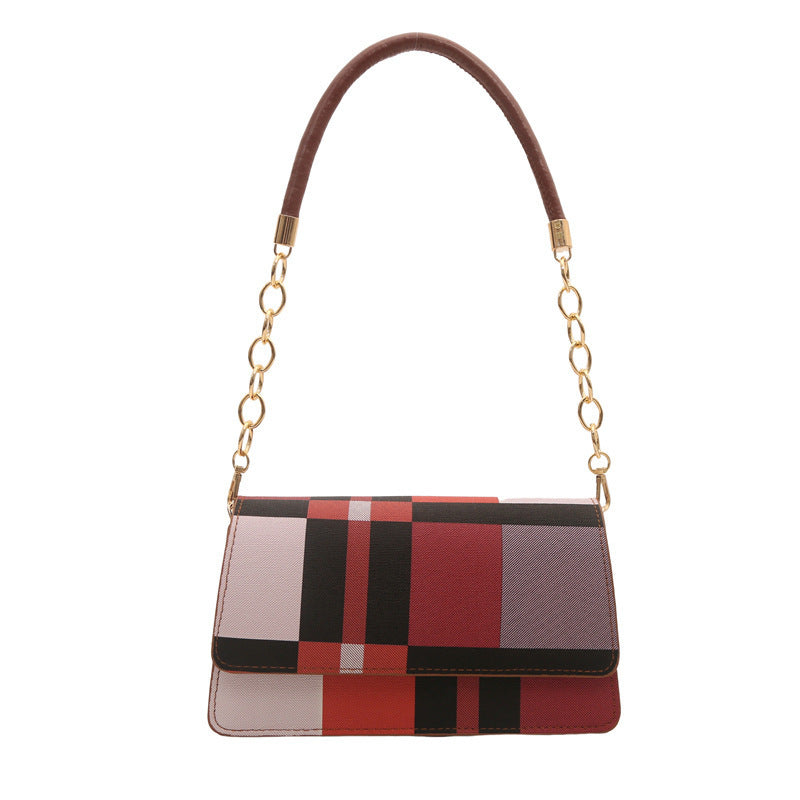 One-shoulder Portable Underarm Flow Color Contrast Patchwork Small Square Bag