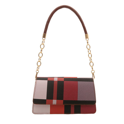 One-shoulder Portable Underarm Flow Color Contrast Patchwork Small Square Bag