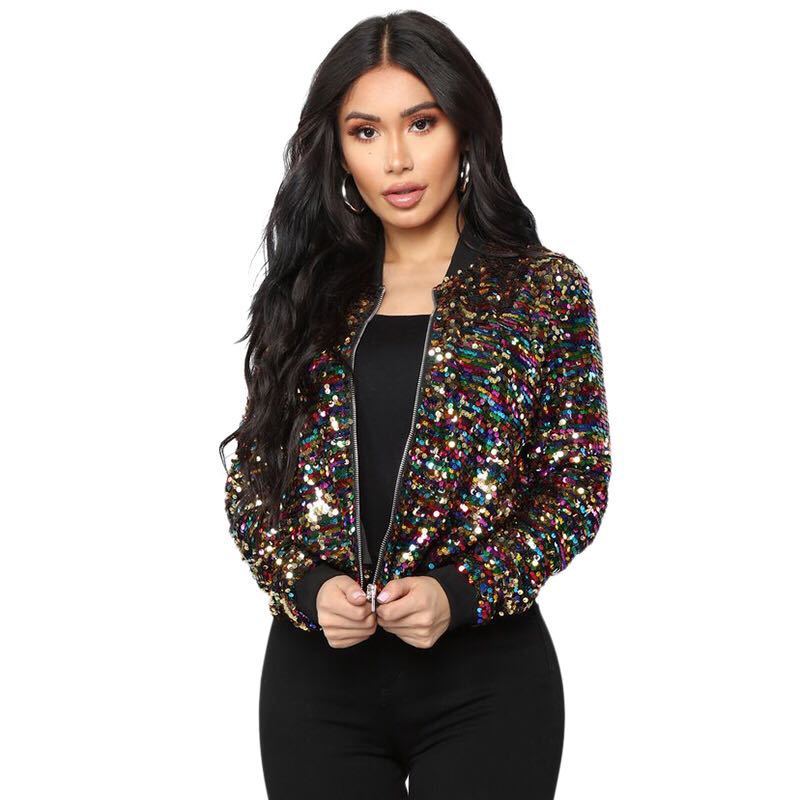Women's Sequins Zipper Clothes Long Sleeve Cardigan Jacket - SD & CO.