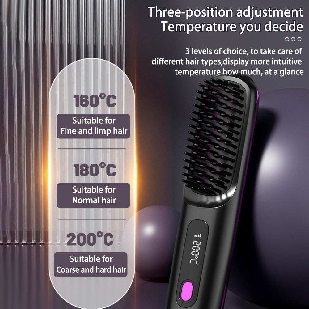 2 In 1 Straight Hair Comb Wireless Hair Straightener Brush Hair Fast Heating Portable Hot Curler USB Charging - SD & CO.