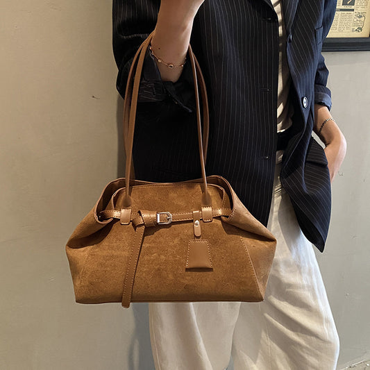 Retro Frosted Suede Tote Bag For Women Large Capacity Shoulder Bag