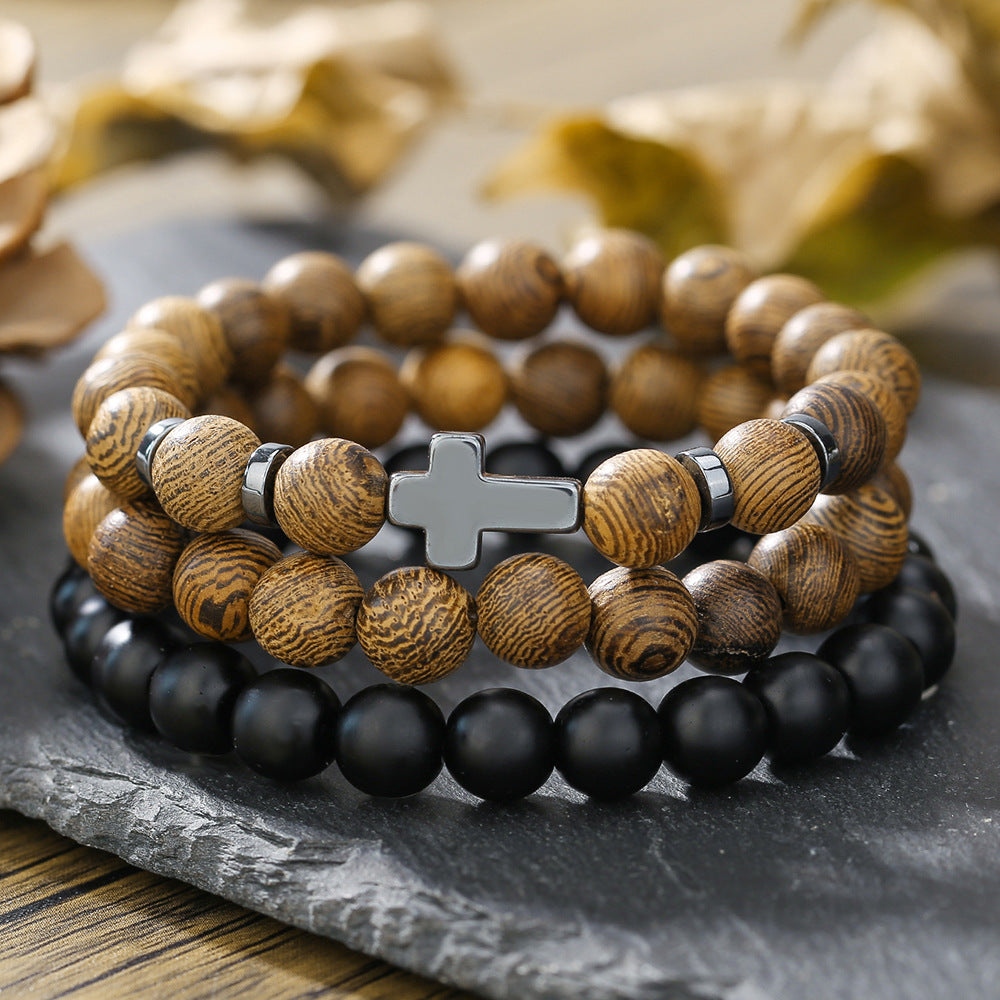 Retro Men's Coconut Wood Multi-Layer Stackable Bracelet Set