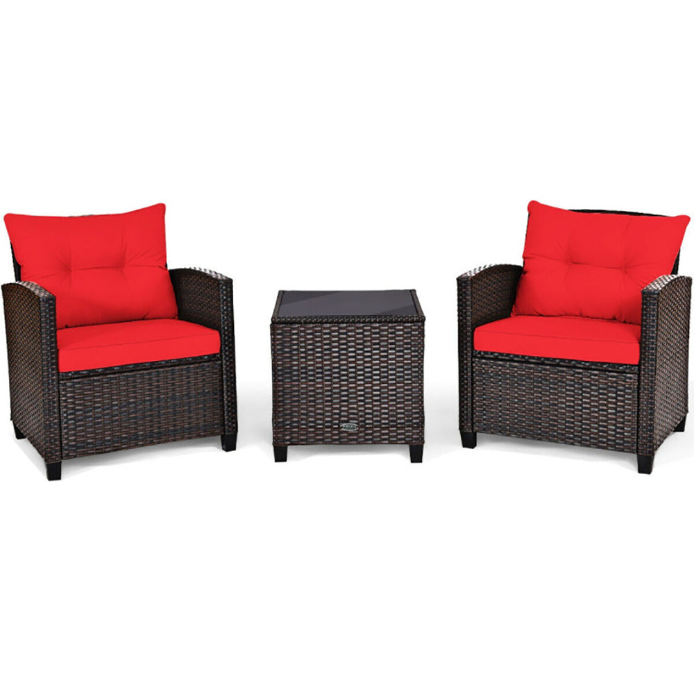 3 Pieces Rattan Patio Furniture Set With Washable Cushion
